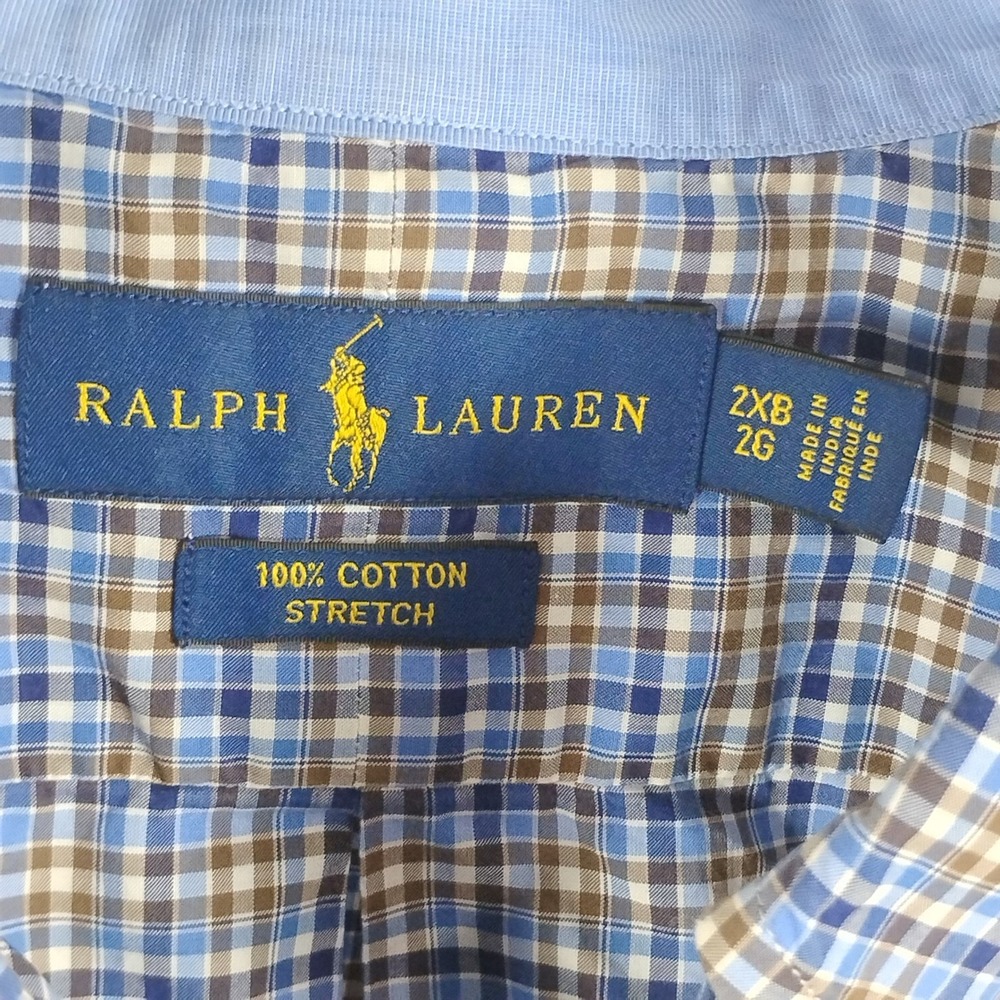 Ralph Lauren Plaid Shirt Men's 2XB Big‎ Long Sleeve Shirt Stretch Cotton Pony - Picture 6 of 14